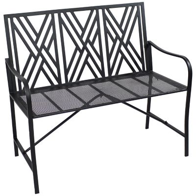 Sunnydaze Decor Outdoor 2-Person Iron Geometric Lattice Patio Bench - Black