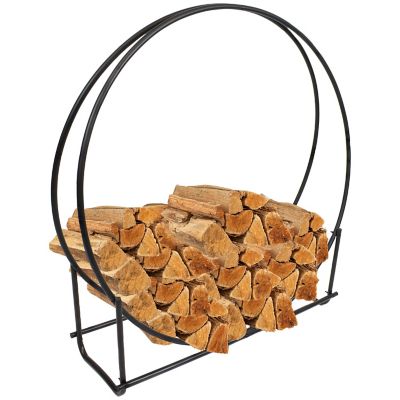 Sunnydaze Decor Indoor/Outdoor Iron Round Fire Pit or Fireplace Firewood Log Hoop Rack Holder, 48 in., Black