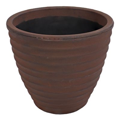 Sunnydaze Decor Indoor/Outdoor Ribbed Polyresin Planter Pot with Double Wall Design - Rust - 13 in.