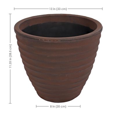 Image showing 3 th Sunnydaze Decor Indoor/Outdoor Ribbed Polyresin Planter Pot with Double Wall Design, Rust, 13 in.