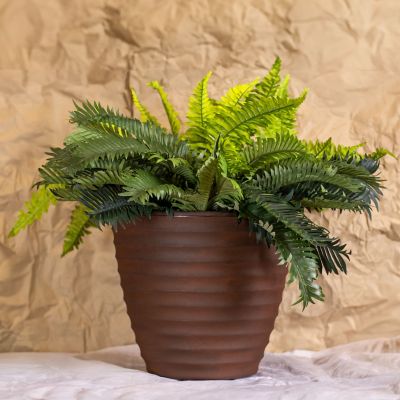 Image showing 7 th Sunnydaze Decor Indoor/Outdoor Ribbed Polyresin Planter Pot with Double Wall Design, Rust, 13 in.