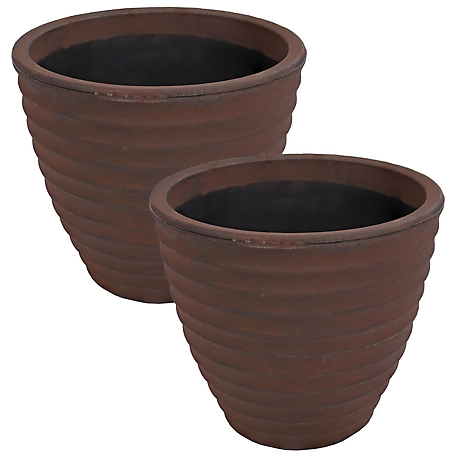 Sunnydaze Decor Indoor/Outdoor Ribbed Polyresin Planter Pot with Double Wall Design - Rust - 13 in. - 2pk