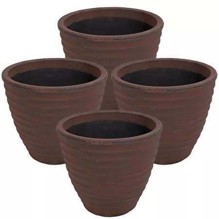 Sunnydaze Decor Indoor/Outdoor Ribbed Polyresin Planter with Double Wall Design - Rust - 13" - 4pk Planters