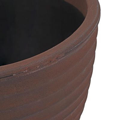 Image showing  Indoor/Outdoor Ribbed Polyresin Planter Pot with Double Wall Design - Rust - 13 in. - 4pk