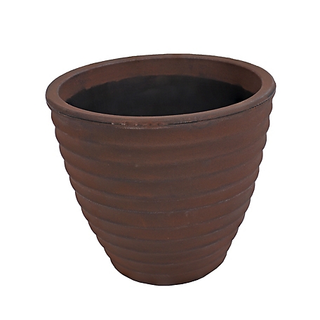 Sunnydaze Decor Indoor/Outdoor Ribbed Polyresin Planter Pot with Double Wall Design - Rust - 16 in.