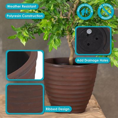 Image showing 7 th Sunnydaze Decor Indoor/Outdoor Ribbed Polyresin Planter Pot with Double Wall Design, Rust, 16 in., 2 pk.