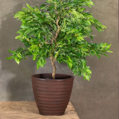 Image showing  Indoor/Outdoor Ribbed Polyresin Planter Pot with Double Wall Design, Rust, 16 in., 4 pk.