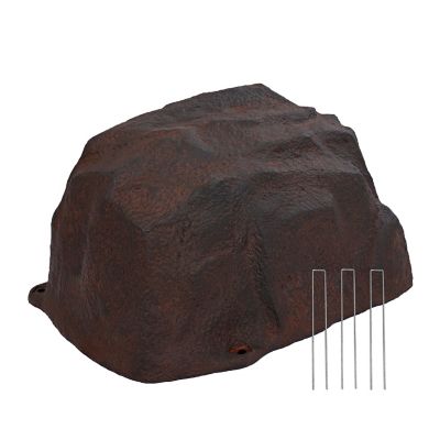 Sunnydaze Decor Outdoor Low-Profile Polyresin Landscape Rock Septic Cover with Stakes - Brown - 14 in.