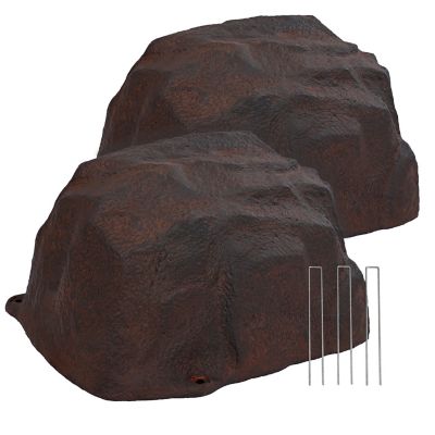 Sunnydaze Decor Outdoor Low-Profile Polyresin Landscape Rock Septic Cover with Stakes - Brown - 14 in. - 2pk