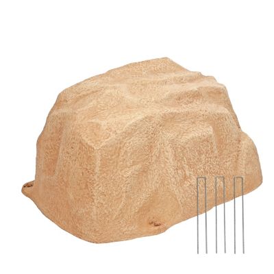 Sunnydaze Decor Outdoor Low-Profile Polyresin Landscape Rock Septic Cover with Stakes - Sand - 14 in.