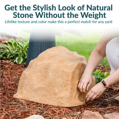 Image showing  Outdoor Low-Profile Polyresin Landscape Rock Septic Cover with Stakes, Sand, 14 in.