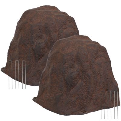 Sunnydaze Decor Outdoor Lightweight Polyresin Landscape Rock Septic Cover with Stakes - Brown - 21.5 in. - 2pk