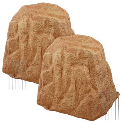 Sunnydaze Decor Outdoor Lightweight Polyresin Landscape Rock Septic Cover with Stakes - Sand - 21.5 in. - 2pk