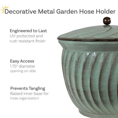Image showing  Decorative Metal Garden Hose Holder - Sage Glaze