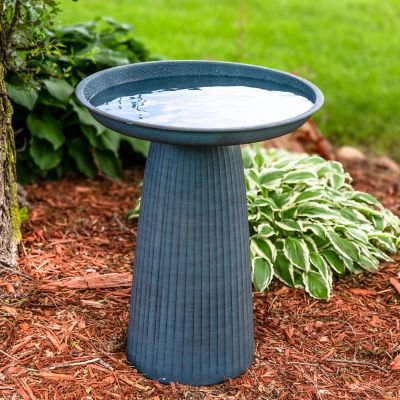 Image showing  Gleeful Garden Metal Outdoor Bird Bath - Matte Blue