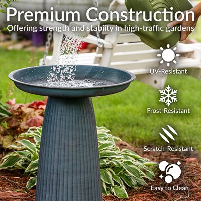 Image showing  Gleeful Garden Metal Outdoor Bird Bath - Matte Blue