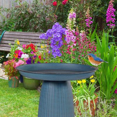 Image showing 8 th Sunnydaze Decor Gleeful Garden Metal Outdoor Bird Bath - Matte Blue