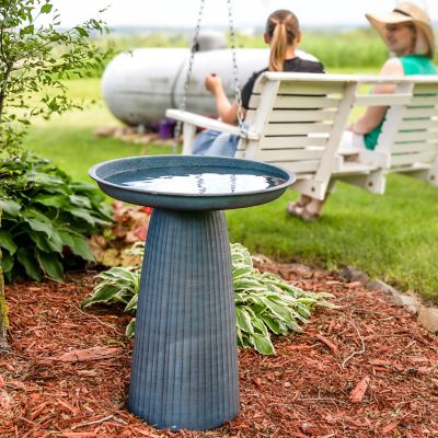 Image showing 9 th Sunnydaze Decor Gleeful Garden Metal Outdoor Bird Bath - Matte Blue