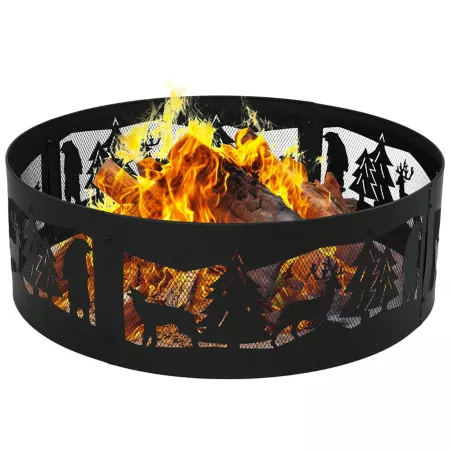 Sunnydaze Decor Forest Wilderness Heavy Duty Steel Fire Pit Ring with 360 Degree Cutouts for Wildlife - 36" Round - Black Fire Pits