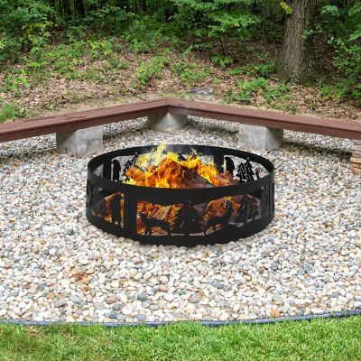 Image showing  Forest Wilderness Heavy-Duty Steel Fire Pit Ring with 360-Degree Wildlife Cutouts - 36 in. Round - Black