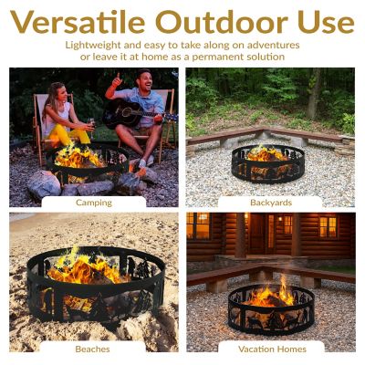 Image showing 5 th Sunnydaze Decor Forest Wilderness Heavy-Duty Steel Fire Pit Ring with 360-Degree Wildlife Cutouts - 36 in. Round - Black