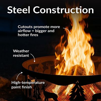 Image showing 6 th Sunnydaze Decor Forest Wilderness Heavy-Duty Steel Fire Pit Ring with 360-Degree Wildlife Cutouts - 36 in. Round - Black