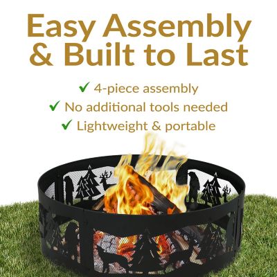 Image showing 7 th Sunnydaze Decor Forest Wilderness Heavy-Duty Steel Fire Pit Ring with 360-Degree Wildlife Cutouts - 36 in. Round - Black