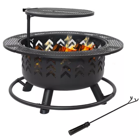 Sunnydaze Decor Heavy Duty Steel Fire Pit with Cooking Grate and PVC Cover - 32" Round - Black Fire Pits