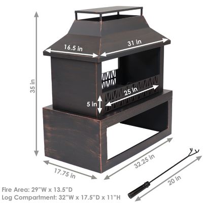Image showing  Backyard Blaze Heavy-Duty Steel Outdoor Fireplace, Built-In Log Storage & Cover, 35 in., Brushed Bronze