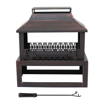 Image showing  Backyard Blaze Heavy-Duty Steel Outdoor Fireplace, Built-In Log Storage & Cover, 35 in., Brushed Bronze
