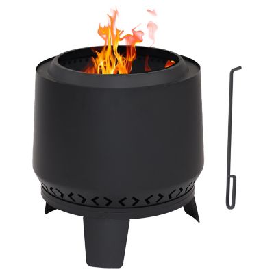 Sunnydaze Decor Heavy-Duty Steel Smokeless Fire Pit - Includes Protective PVC Cover and Poker - 21-Inch H - Black