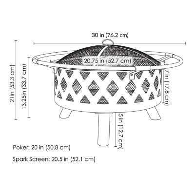 Image showing  Crossweave Heavy-Duty Steel Outdoor Fire Pit with Spark Screen, Poker, Grill, and Cover, 30 in. Round, Black