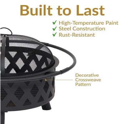 Image showing  Crossweave Heavy-Duty Steel Outdoor Fire Pit with Spark Screen, Poker, Grill, and Cover, 30 in. Round, Black