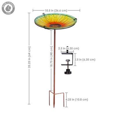 Image showing  Deck-Mounted Glass Bird Bath with Stake - Blooming Sunflower