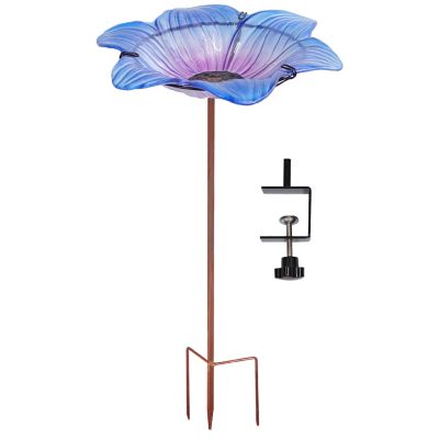 Sunnydaze Decor Morning Glory Deck-Mounted/Staked Glass Bird Bath - 11.5 in. Diameter - Blue