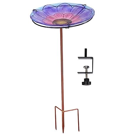Sunnydaze Decor Spring Crocus Deck-Mounted/Staked Glass Bird Bath - 10.5 in. Diameter - Purple