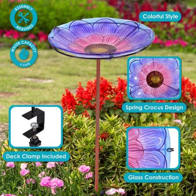 Image showing  Spring Crocus Deck-Mounted/Staked Glass Bird Bath - 10.5 in. Diameter - Purple