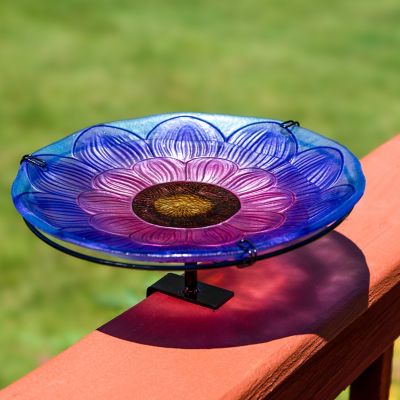 Image showing  Spring Crocus Deck-Mounted/Staked Glass Bird Bath - 10.5 in. Diameter - Purple