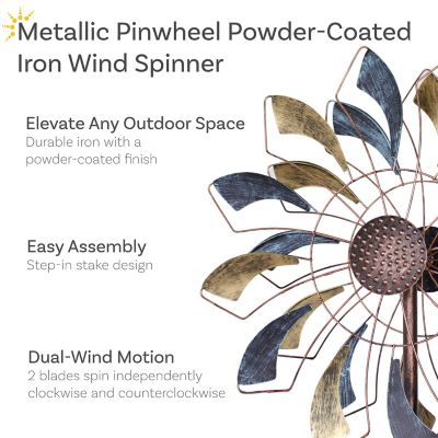 Image showing  Metallic Pinwheel Powder Coated Iron Wind Spinner, 84.5 in. H, Silver and Gold