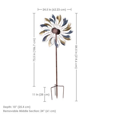Image showing  Metallic Pinwheel Powder Coated Iron Wind Spinner, 84.5 in. H, Silver and Gold