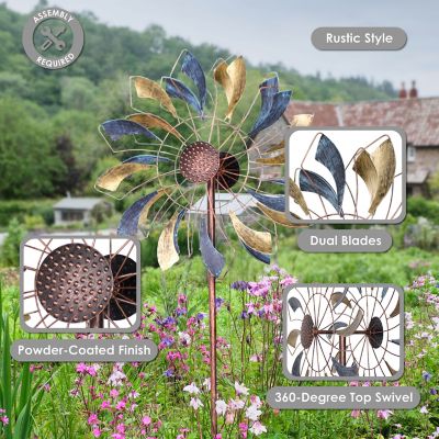 Image showing  Metallic Pinwheel Powder Coated Iron Wind Spinner, 84.5 in. H, Silver and Gold