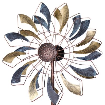 Image showing  Metallic Pinwheel Powder Coated Iron Wind Spinner, 84.5 in. H, Silver and Gold