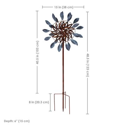 Image showing  Whirling Petals Powder, Coated Iron Wind Spinner, 48 in. H, Blue and Brown