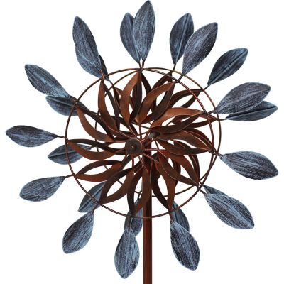 Image showing  Whirling Petals Powder, Coated Iron Wind Spinner, 48 in. H, Blue and Brown