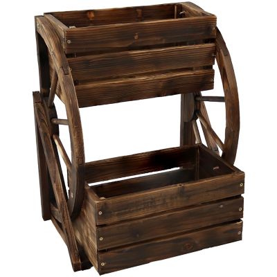 Image showing  Indoor/Outdoor 2-Tiered Rustic Charred Fir Wagon Wheel Planter, 19 W x 14.75 D x 23.5in. H