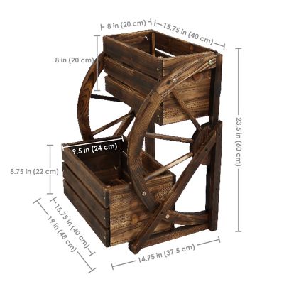 Image showing  Indoor/Outdoor 2-Tiered Rustic Charred Fir Wagon Wheel Planter, 19 W x 14.75 D x 23.5in. H