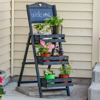 Image showing  Country Heart Ladder Plant Stand with Chalkboard - 41 in. H - Black