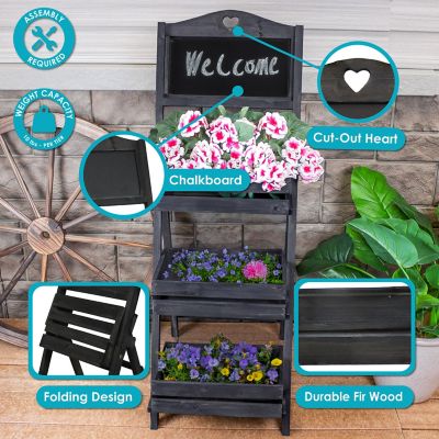 Image showing  Country Heart Ladder Plant Stand with Chalkboard - 41 in. H - Black