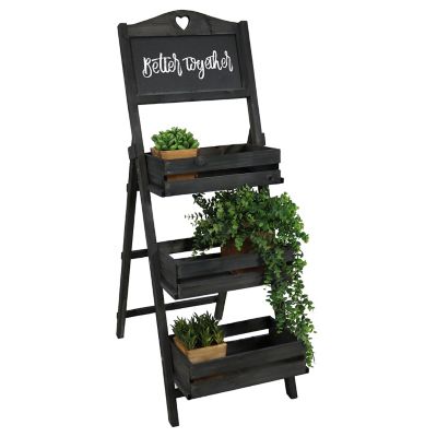 Image showing  Country Heart Ladder Plant Stand with Chalkboard - 41 in. H - Black