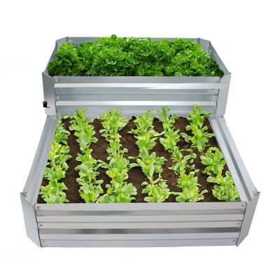 Image showing 8 th Sunnydaze Decor 2-Tier Galvanized Steel Raised Garden Bed, 17.5 in. H, Silver